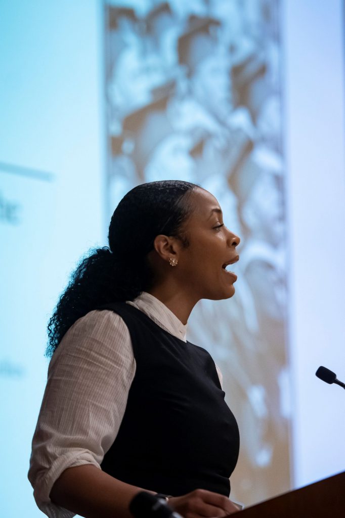Saida Grundy speaking at the 26th Annual Du Bois Lecture in February, 2020